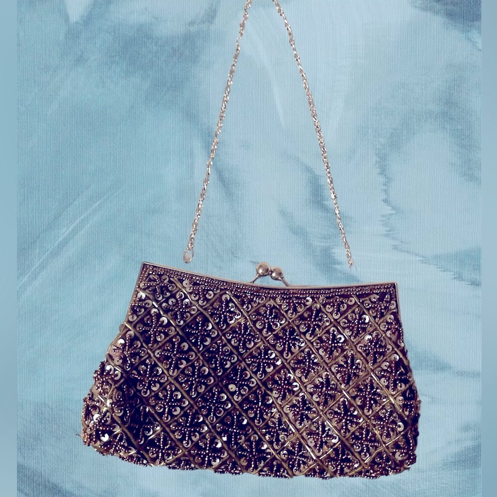 Beautiful Brownish/Gray Beaded Evening Bag